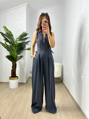 CDBR3697Antrasit Premium Kalite Bel Ayarlı Tensel Kumaş Tulum