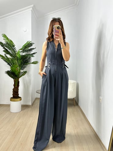 CDBR3697Antrasit Premium Kalite Bel Ayarlı Tensel Kumaş Tulum