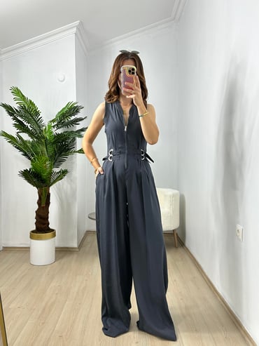 CDBR3697Antrasit Premium Kalite Bel Ayarlı Tensel Kumaş Tulum
