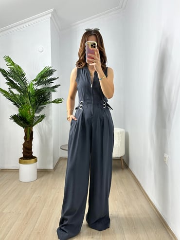 CDBR3697Antrasit Premium Kalite Bel Ayarlı Tensel Kumaş Tulum