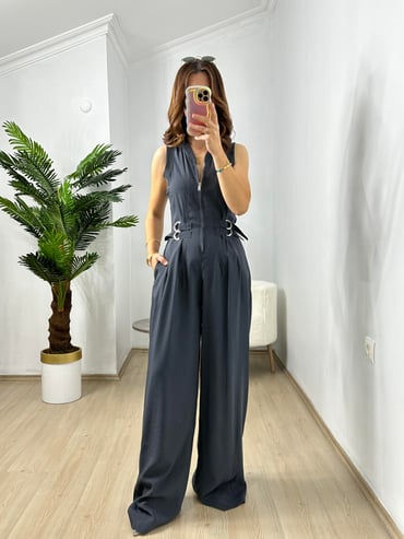 CDBR3697Antrasit Premium Kalite Bel Ayarlı Tensel Kumaş Tulum