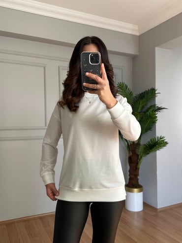 CDBR4106Ava Beyaz 2 İplik Basic Sweatshitr