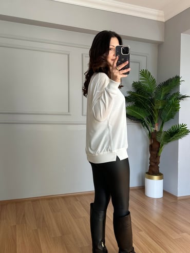 CDBR4106Ava Beyaz 2 İplik Basic Sweatshitr