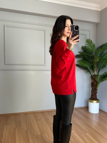 CDBR4104Ava Kırmızı 2 İplik Basic Sweatshitr