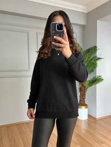 CDBR4107Ava Siyah 2 İplik Basic Sweatshitr