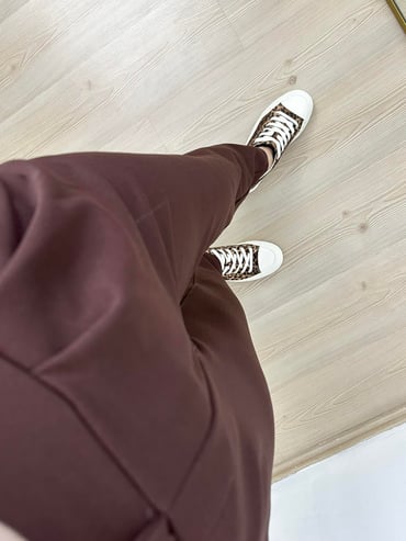 CDBR3820Emily Kahve Krep Kumaş Havuç Kesim Pantolon