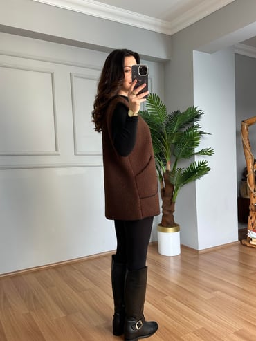 CDBR4114Ferna Acı Kahve Biyeli Fermuarlı Premium Yelek