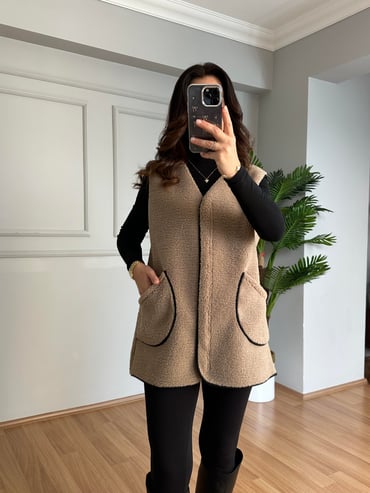 CDBR4111Ferna Kahve Biyeli Fermuarlı Premium Yelek