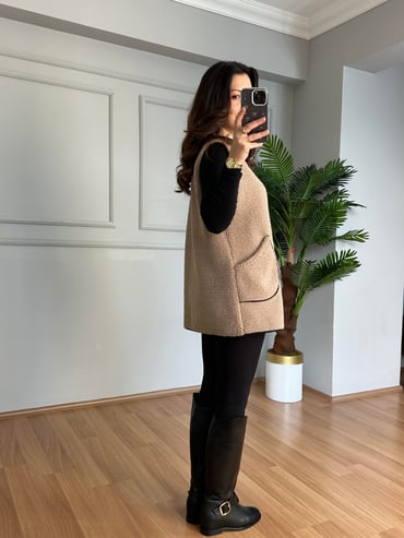 CDBR4111Ferna Kahve Biyeli Fermuarlı Premium Yelek