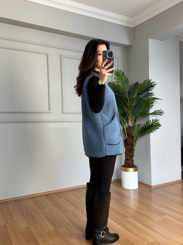 CDBR4110Ferna Mavi Biyeli Fermuarlı Premium Yelek