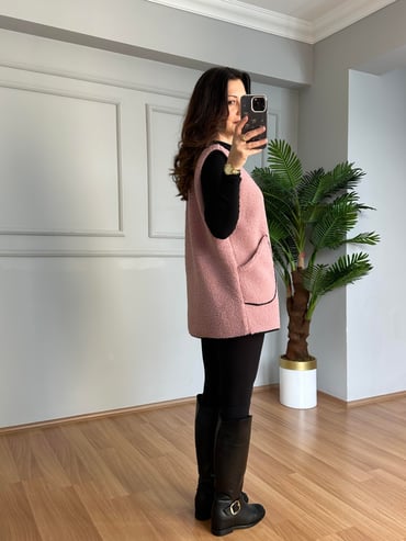 CDBR4113Ferna Pembe Biyeli Fermuarlı Premium Yelek