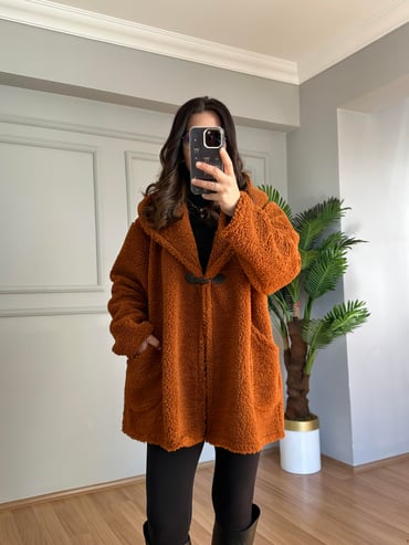 CDBR4098İrana Kiremit Tedy Tek Düğmeli Ceket