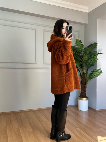 CDBR4098İrana Kiremit Tedy Tek Düğmeli Ceket