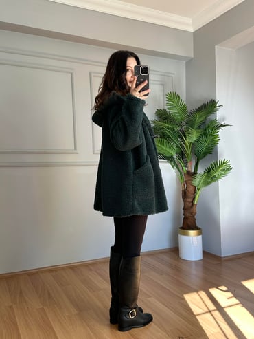 CDBR4094İrana Petrol Yeşili Tedy Tek Düğmeli Ceket