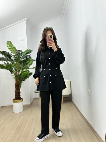 CDBR3778Juno Siyah Çıtçıtlı Modal Takım