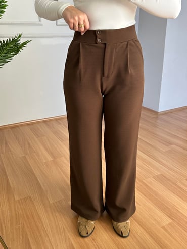 CDBR4087Kendy Acı Kahve Likralı Bel Çift Düğmeli Palazzo Pantolon
