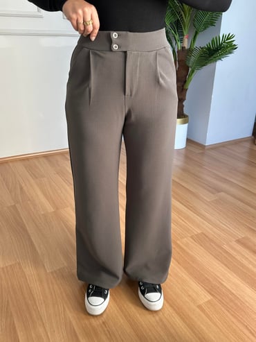 CDBR4099Kendy Antrasit Likralı Bel Çift Düğmeli Palazzo Pantolon