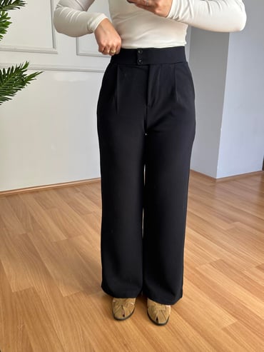 CDBR4085Kendy Lacivert Likralı Bel Çift Düğmeli Palazzo Pantolon