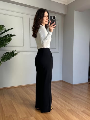 CDBR4085Kendy Lacivert Likralı Bel Çift Düğmeli Palazzo Pantolon