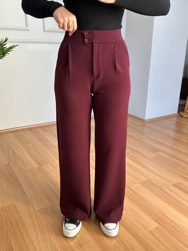 CDBR4088Kendy Mürdüm Likralı Bel Çift Düğmeli Palazzo Pantolon