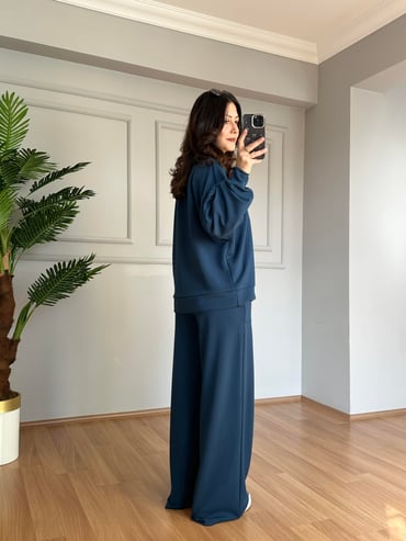 CDBR4092Lora İndigo Modal Kumaş Fermuarlı Eşofman takımı