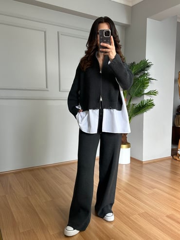 CDBR4121Minel Antrasit Premium Kalite Tasarım Triko Takım 