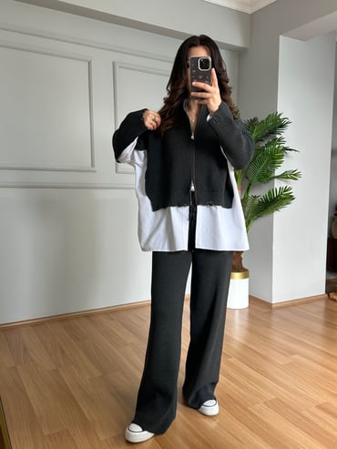 CDBR4121Minel Antrasit Premium Kalite Tasarım Triko Takım 