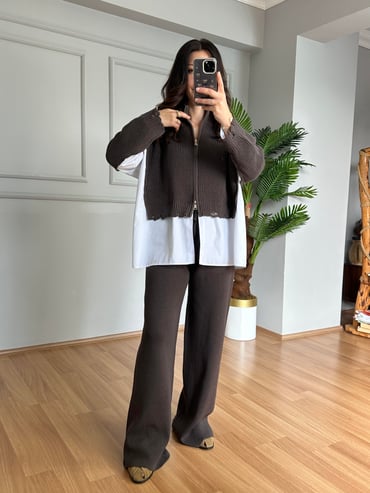 CDBR4120Minel Kahve Premium Kalite Tasarım Triko Takım 