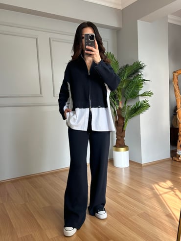 CDBR4119Minel Lacivert Premium Kalite Tasarım Triko Takım 