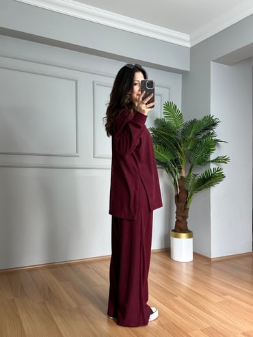 CDBR4117Nare Bordo Fitilli Kadife Takım