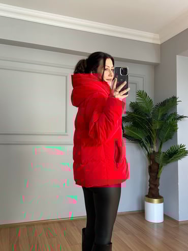 CDBR4108Pari Kırmızı Hafif Parlak Şişme Mont 