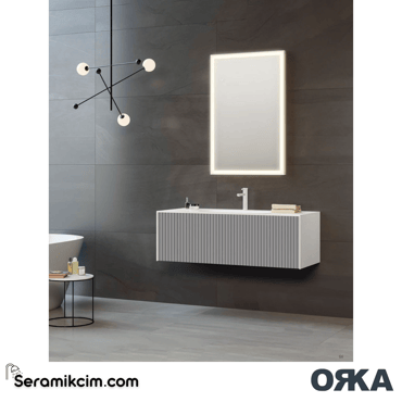 Orka Cube 120cm Banyo Dolabı Set Mat Gri