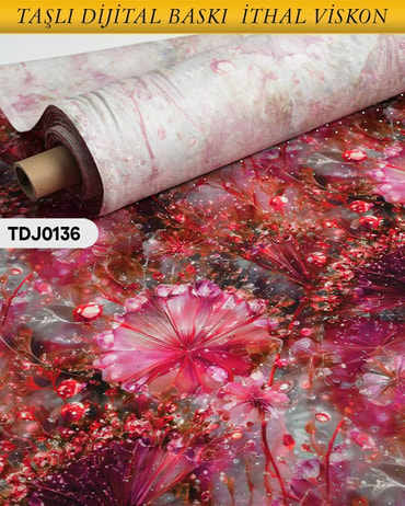  TAŞLI Dijital Baskı Tek En Pamuk Viskon Kumaş 90cm-TDJ0136TDJ0136