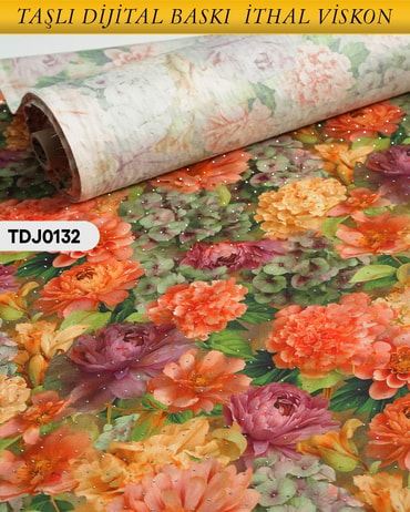  TAŞLI Dijital Baskı Tek En Pamuk Viskon Kumaş 90cm-TDJ0132TDJ0132