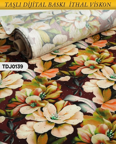  TAŞLI Dijital Baskı Tek En Pamuk Viskon Kumaş 90cm-TDJ0139TDJ0139
