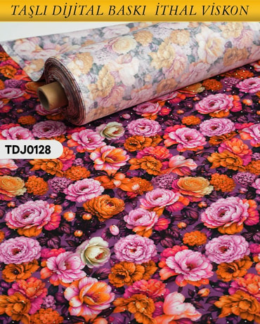  TAŞLI Dijital Baskı Tek En Pamuk Viskon Kumaş 90cm-TDJ0128TDJ0128