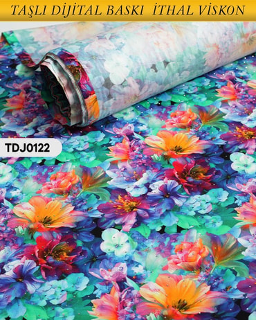  TAŞLI Dijital Baskı Tek En Pamuk Viskon Kumaş 90cm-TDJ0122TDJ0122