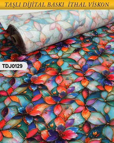  TAŞLI Dijital Baskı Tek En Pamuk Viskon Kumaş 90cm-TDJ0129TDJ0129