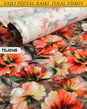  TAŞLI Dijital Baskı Tek En Pamuk Viskon Kumaş 90cm-TDJ0145TDJ0145