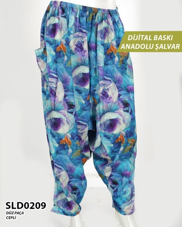 DİJİTAL Baskılı viskon Düz Paça Anadolu Şalvar (Cepli) SLD0209-1011SLD0209