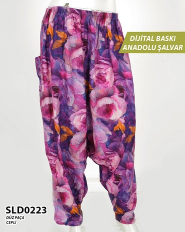 DİJİTAL Baskılı viskon Düz Paça Anadolu Şalvar (Cepli) SLD0223-1029SLD0223