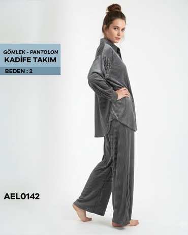 GÖMLEK-PANTOLON KADİFE TAKIM 2 beden AEL0142-21210AEL0142