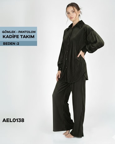 GÖMLEK-PANTOLON KADİFE TAKIM 2 beden AEL0138-21206AEL0138