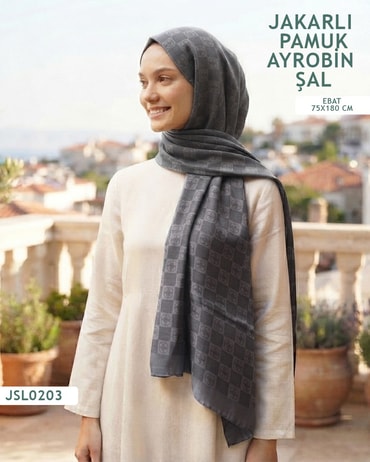 Jakarlı Ayrobin Pamuk Şal  JSL0203-4005JSL0203