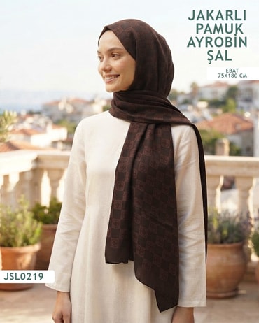 Jakarlı Ayrobin Pamuk Şal  JSL0219-4024JSL0219