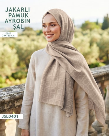 Jakarlı Ayrobin Pamuk Şal  JSL0401-3813JSL0401