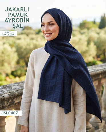 Jakarlı Ayrobin Pamuk Şal  JSL0407-3819JSL0407