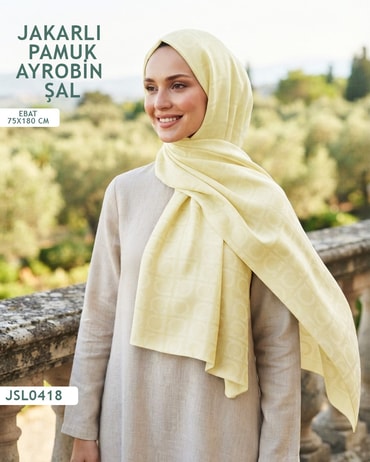 Jakarlı Ayrobin Pamuk Şal  JSL0418-3701JSL0418