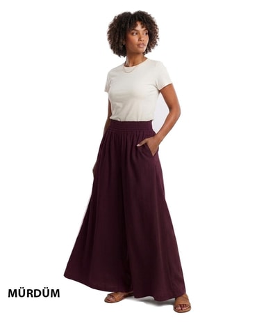 Kadın Beli Lastikli Bol Paça Viskon Pantolon – Rahat Kesim Cepli Yazlık Pantolon 1 BEDEN 36/38 BEDEN-PNT0106PNT0106