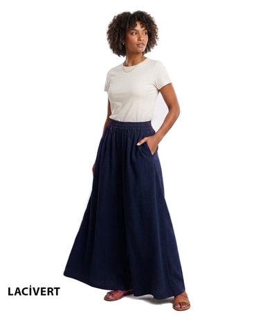 Kadın Beli Lastikli Bol Paça Viskon Pantolon – Rahat Kesim Cepli Yazlık Pantolon 1 BEDEN 36/38 BEDEN-PNT0104PNT0104